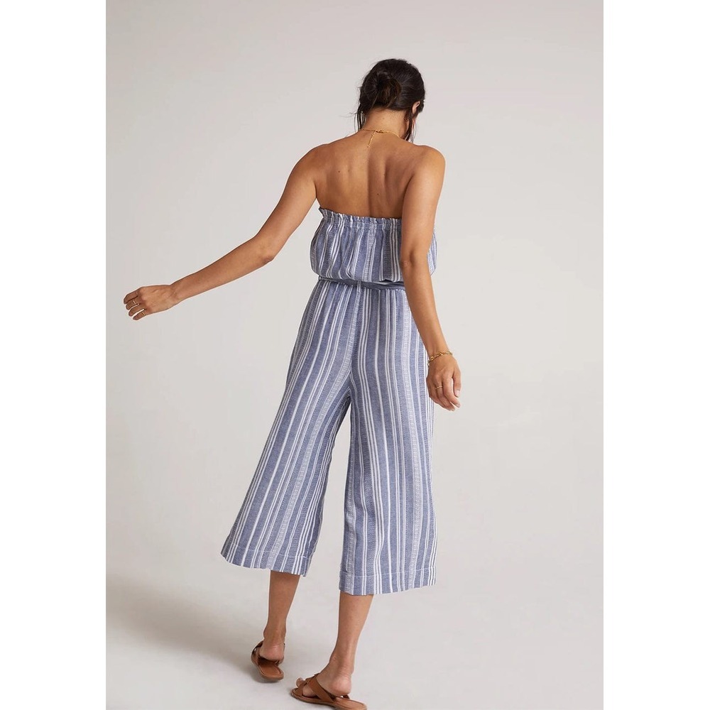 Bella Dahl Womens Striped Strapless Crop Jumpsuit Linen Blend Made In USA Size M - Picture 6 of 10